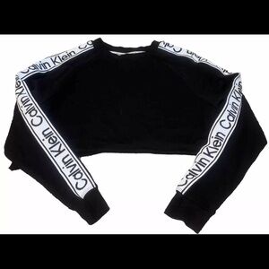 Calvin Klein Performance Womens Crop Top Striped Logo Sweater Sz Medium